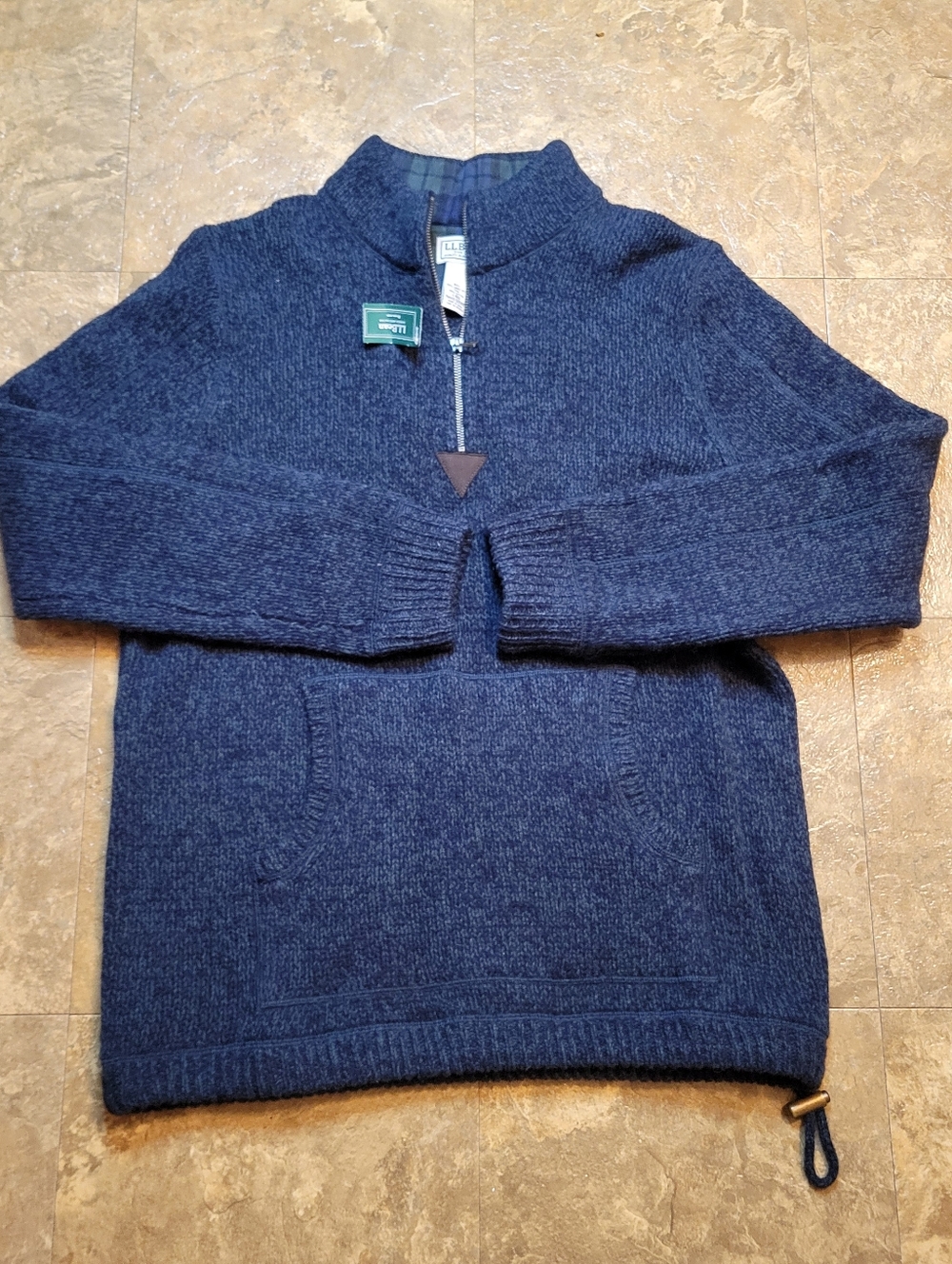 L.L. Bean Ragg Wool Sweater Mens Large L Blue 1/2 Zip LS Pullover Lambs Wool